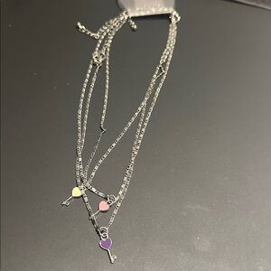 Suzy Shier Silver Necklace with Colorful Key Heart Charms